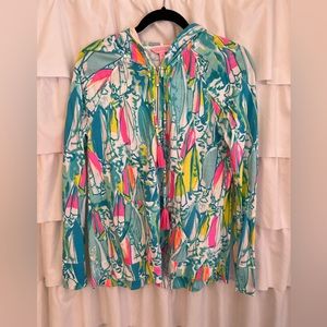 Lilly Pulitzer full zip You Gotta Regatta terry cloth hooded jacket size Medium